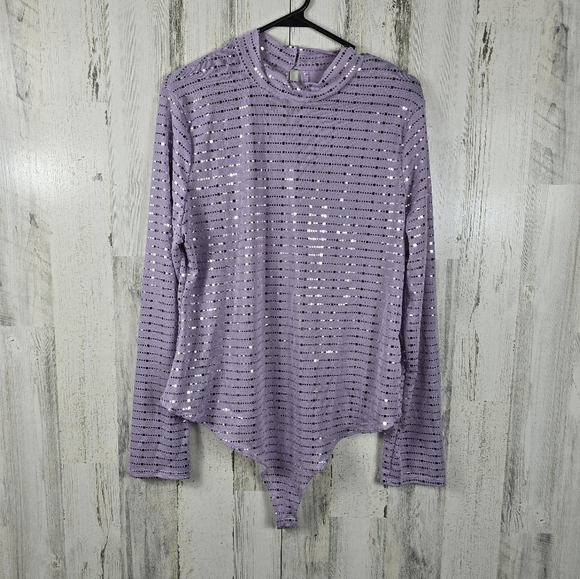 Iris lavender and silver sparkle long sleeve bodysuit women's plus size 3X - Picture 11 of 11
